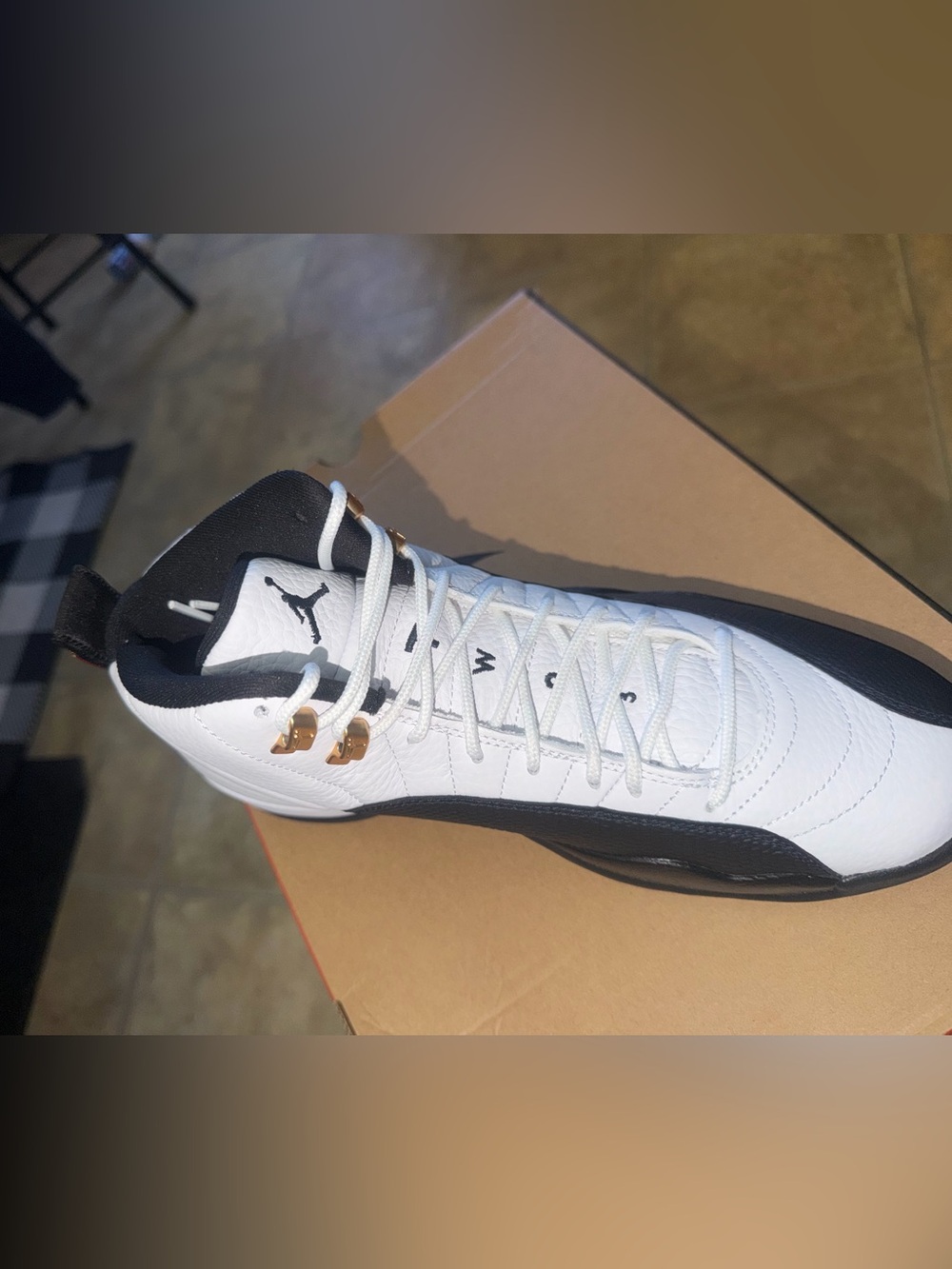 Jordan Retro 12 in White, Black and Gold Accents